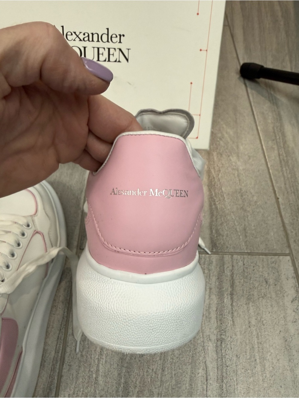 Size 41.5 Alexander McQUEEN White & Pink Leather Sneakers - Picture 8 of 10